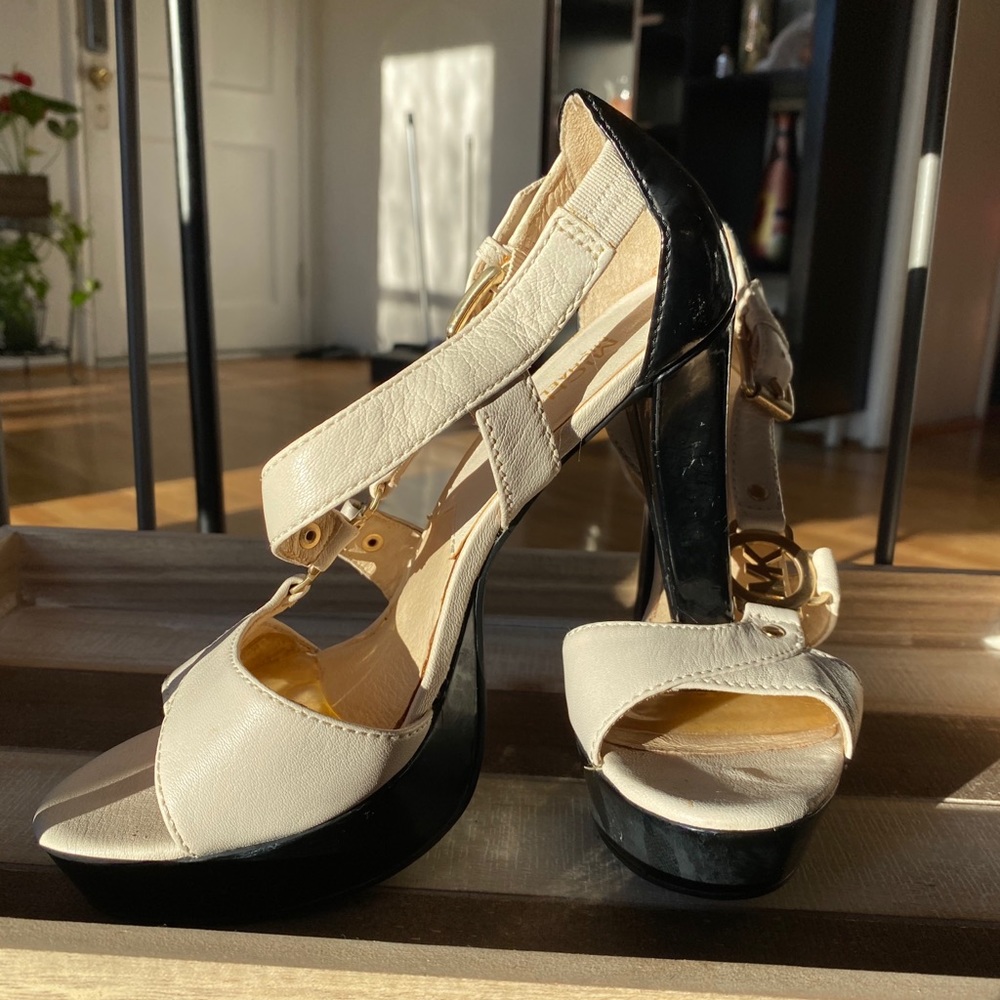 White and black heels
